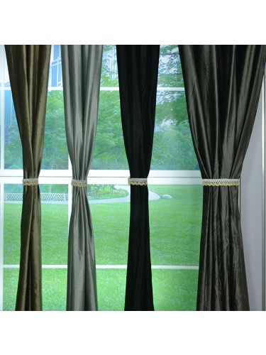 Hotham Gray and Black Plain Ready Made Eyelet Blackout Velvet Curtains