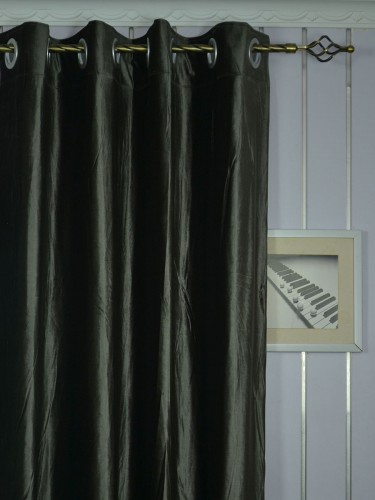 Hotham Gray and Black Plain Ready Made Eyelet Blackout Velvet Curtains Eyelet Heading