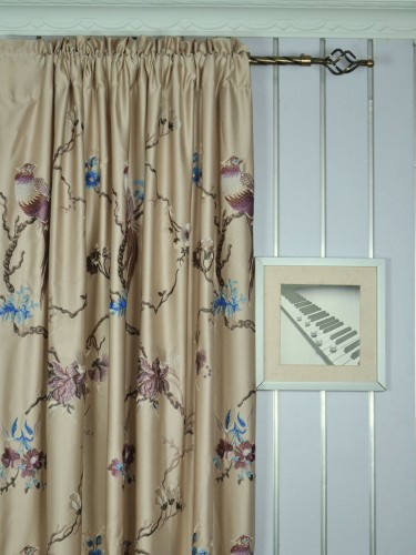 Franklin Light Apricot Embroidered Branch Faux Silk Custom Made Curtains Online (Heading: Rod Pocket)