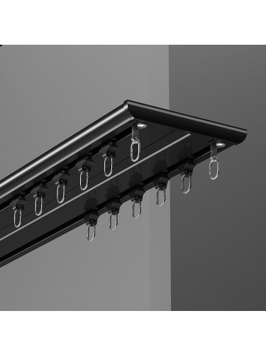 CHR121 Ceiling Mounted Ultra Thin Invisible Ivory Black Aluminum Alloy Double Curtain Tracks(Color: Black)