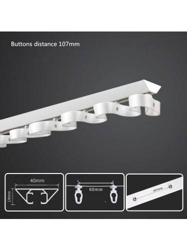 Custom Double S Fold Curtain Tracks Ceiling Mount White Black Warrego(Color: White track 107 mm s fold heading tape)