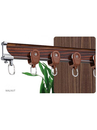 CHR43 Bendable Wood Grain Curtain Tracks Ceiling/Wall Mount For Corner Windows(Color: Walnut)