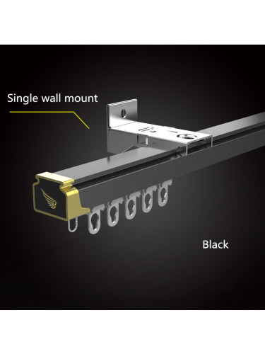 CHR49 Heavy-Duties Single/Double Curtain Tracks Ceiling/Wall Mounts For Living Room(Color: Black)