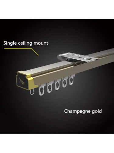 CHR49 Heavy-Duties Single/Double Curtain Tracks Ceiling/Wall Mounts For Living Room(Color: Champagne)