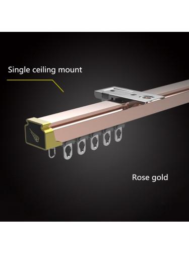 CHR49 Heavy-Duties Single/Double Curtain Tracks Ceiling/Wall Mounts For Living Room(Color: Rose gold)