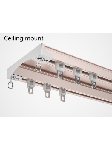 CHR51 Ceiling/Wall Mounted Aluminum Alloy Double Curtain Tracks(Color: Rose gold)