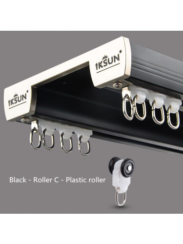 CHR66 Ceiling Mounted Double Curtain Rails For Heavy Curtains(Color: Black Roller C)