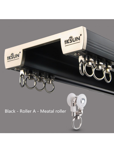 CHR66 Ceiling Mounted Double Curtain Rails For Heavy Curtains(Color: Black Roller A)