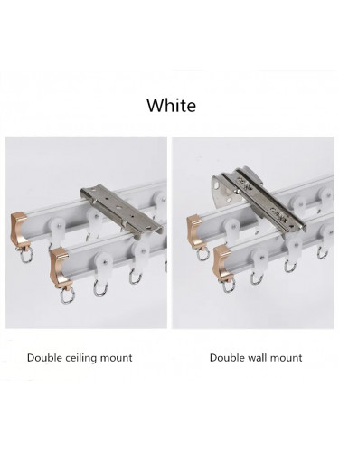 Double Ceiling Mount Curved Drapery Track For Bay Windows(Color: White)