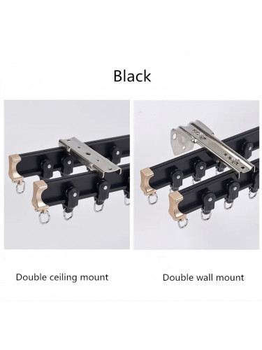 Double Ceiling Mount Curved Drapery Track For Bay Windows(Color: Black)