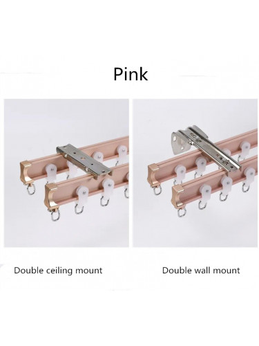 Double Ceiling Mount Curved Drapery Track For Bay Windows(Color: Pink)
