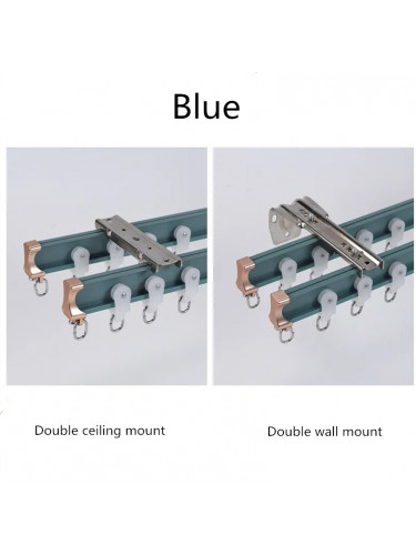 Double Ceiling Mount Curved Drapery Track For Bay Windows(Color: Blue)