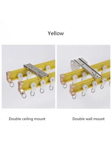 Double Ceiling Mount Curved Drapery Track For Bay Windows(Color: Yellow)