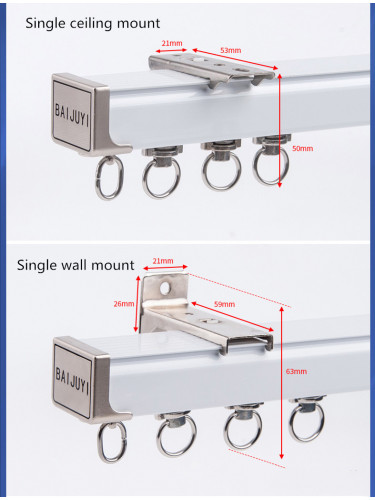 CHRY54 Big White Curtain Rails Metal Bearing Roller Ceiling/Wall Mount