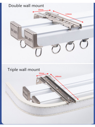 CHRY54 Big White Curtain Rails Metal Bearing Roller Ceiling/Wall Mount