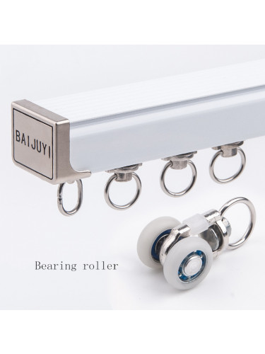 CHRY54 Big White Curtain Rails Metal Bearing Roller Ceiling/Wall Mount(Color: White Track with bearing roller)