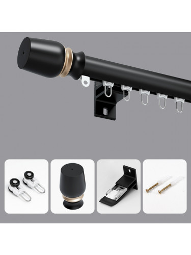 CHT02 Sonder White Black Grey Curtain Rods With Rail Gliders(Color: Black)