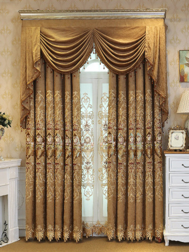 QY2168AD Lachlan Embroidered Floral Thick Chenille Ready Made Curtains
