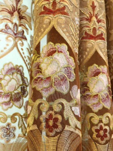 QY2168AD Lachlan Embroidered Floral Thick Chenille Ready Made Curtains