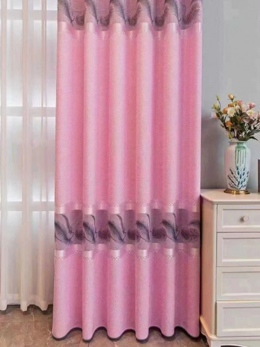 QY24H03AD Murrumbidgee Pretty Jacquard Feather Blue Grey Pink Chenille Eyelet Ready Made Curtains(Color: Pink)