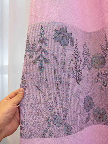 QY24H03B Murrumbidgee Pretty Jacquard Flowers Blue Grey Pink Chenille Custom Made Curtains(Color: Pink)