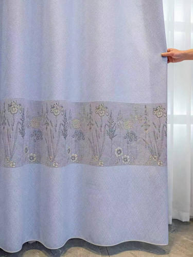 QY24H03B Murrumbidgee Pretty Jacquard Flowers Blue Grey Pink Chenille Custom Made Curtains(Color: Grey)