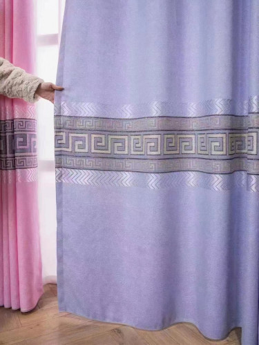 QY24H03DD Murrumbidgee Pretty Jacquard Monogram Blue Grey Pink Chenille Eyelet Ready Made Curtains(Color: Grey)