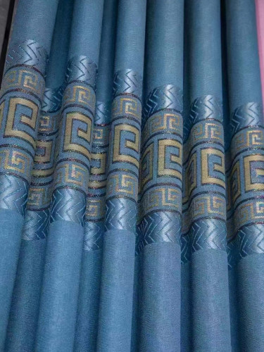 QY24H03D Murrumbidgee Pretty Jacquard Monogram Blue Grey Pink Chenille Custom Made Curtains(Color: Blue)