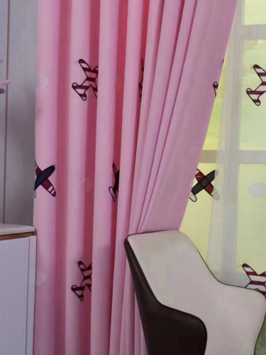 QY24H06B Fashion Children Printing Cute Plane Patterns Pink And Blue Custom Made Curtains