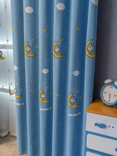 QY24H06DD Murrumbidgee Fashion Children Chenille Embroidered Hello Kitty Blue Eyelet Rod Pocket Ready Made Curtains(Color: Blue)