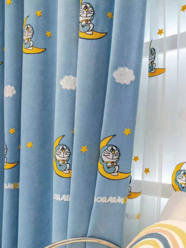 QY24H06D Murrumbidgee Fashion Children Chenille Embroidered Hello Kitty Blue Custom Made Curtains