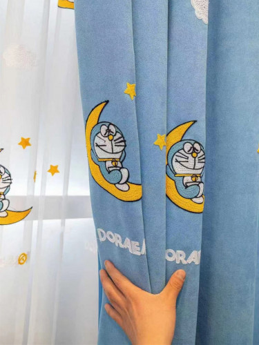 QY24H06D Murrumbidgee Fashion Children Chenille Embroidered Hello Kitty Blue Custom Made Curtains