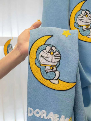 QY24H06D Murrumbidgee Fashion Children Chenille Embroidered Hello Kitty Blue Custom Made Curtains