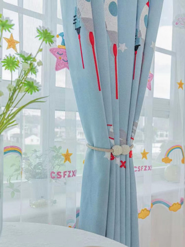 QY24H06E Murrumbidgee High Quality Fashion Children Chenille Embroidered Cute Astronaut Blue Custom Made Curtains