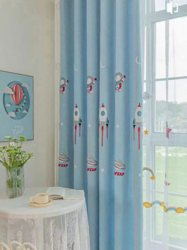 QY24H06E Murrumbidgee High Quality Fashion Children Chenille Embroidered Cute Astronaut Blue Custom Made Curtains