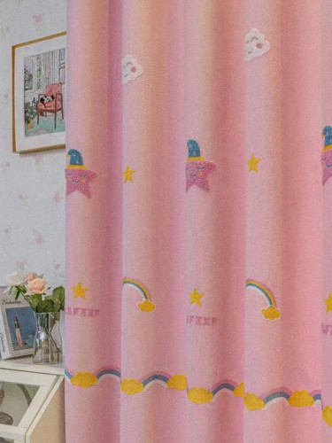 QY24H06F Murrumbidgee High Quality Children Chenille Embroidered Cute Pink Stars Custom Made Curtains | Cheery Curtains