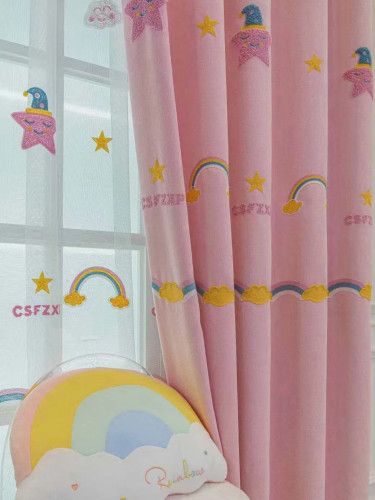 QY24H06F Murrumbidgee High Quality Children Chenille Embroidered Cute Pink Stars Custom Made Curtains | Cheery Curtains