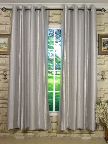 QY3241GD Cooper Creek Embossed Striped Eyelet Curtains (Color: Silver)