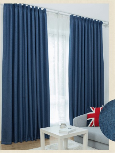 QY5130AA Illawarra Plain Faux Linen Versatile Pleat Ready Made Curtains(Color: Blue)