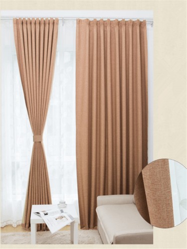 QY5130AA Illawarra Plain Faux Linen Versatile Pleat Ready Made Curtains(Color: Apricot)