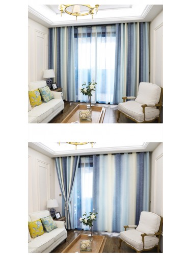 QY5130DD Illawarra Sea Style striped Linen Eyelet Ready Made Curtains