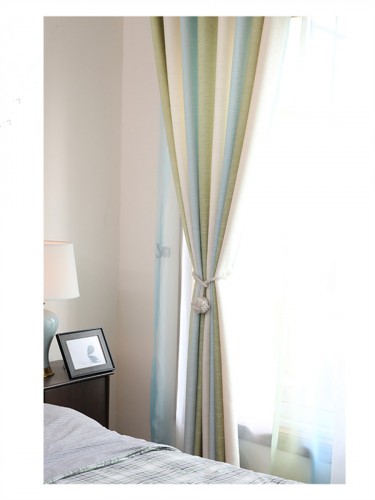 QY5130DD Illawarra Sea Style striped Linen Eyelet Ready Made Curtains(Color: Sea Green)