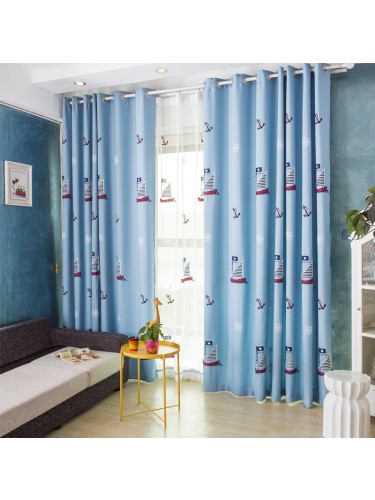 QY5130ED Illawarra Sailing Embroidered Faux Linen Eyelet Ready Made Children's Curtains
