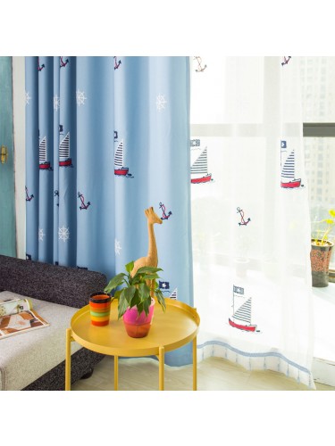 QY5130ED Illawarra Sailing Embroidered Faux Linen Eyelet Ready Made Children's Curtains