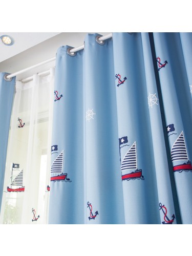 QY5130ED Illawarra Sailing Embroidered Faux Linen Eyelet Ready Made Children's Curtains