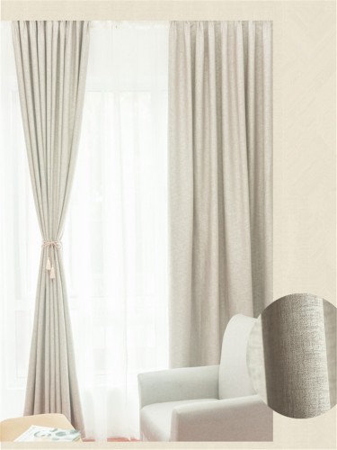 QY5130CA Illawarra Bright Plain Faux Linen Versatile Pleat Ready Made Curtains(Color: Beige)
