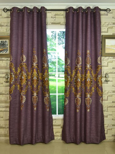 Baltic Embroidered Dark Byzantium Purple Banner Curtains