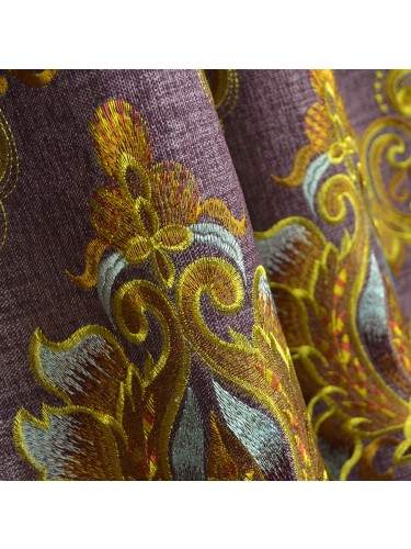 Baltic Embroidered Dark Byzantium Purple Banner Curtains Pattern Details