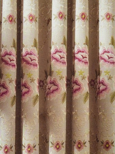 Baltic Embroidered Beige Top Stitching Style Custom Made Curtains Fabric Details