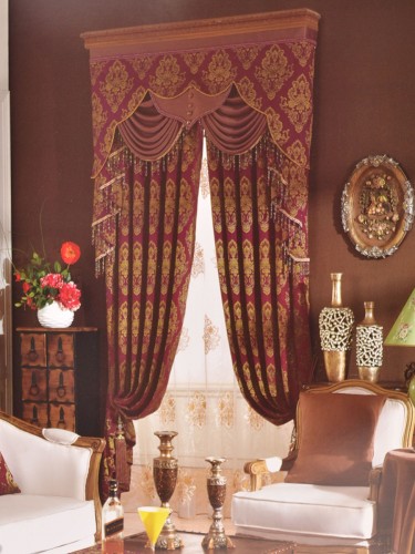 Angel Jacquard European Style Floral Curtain (Color: Deep Maroon)